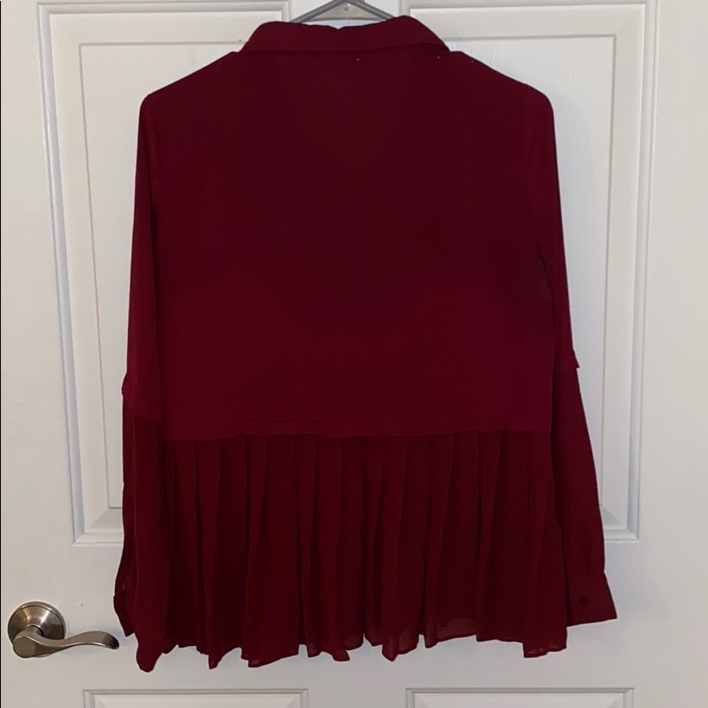 Deep Red Chiffon Button Down - Picture 4 of 4